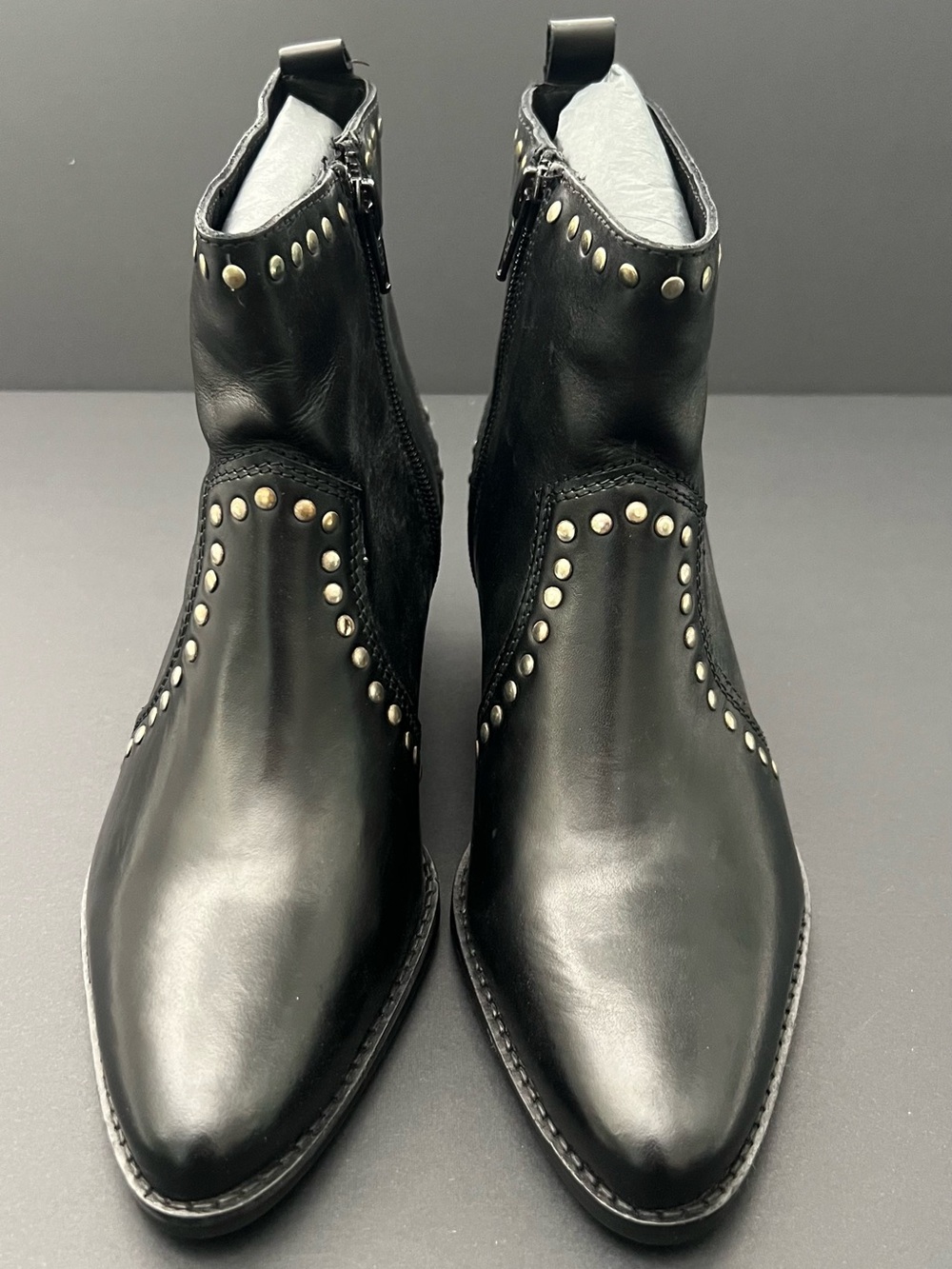 Charles David Black Leather Studded Ankle Booties